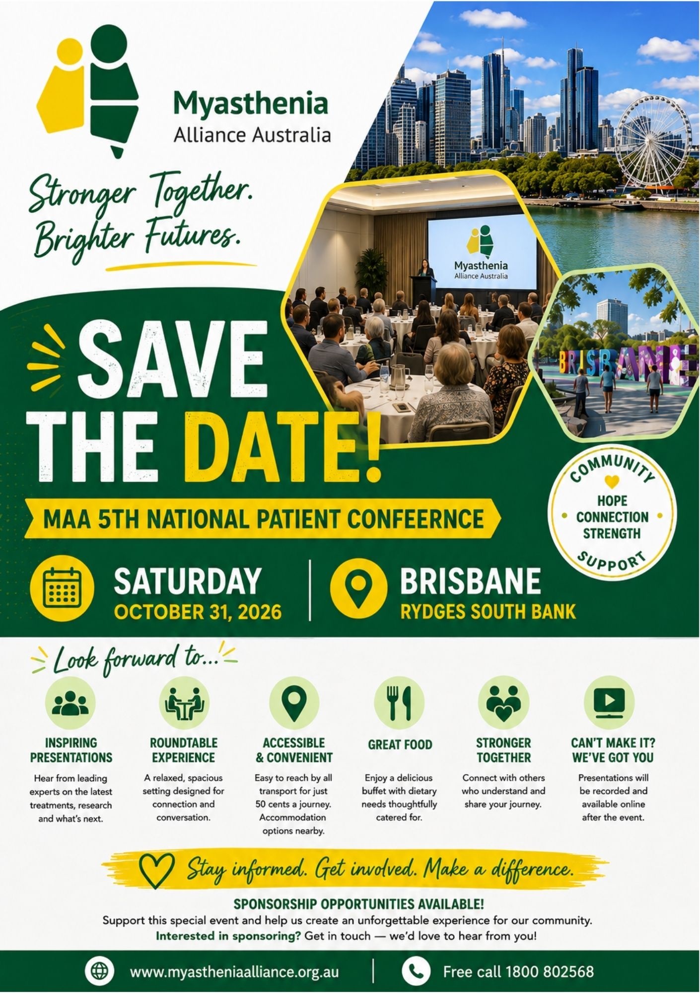 MAA 5th National Patient Conference 2026 save the date flyer for Brisbane event at Rydges South Bank